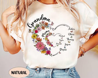 Custom Mom Grandma Shirt, Mother's Day Shirt, First Mom Now Grandma Heart Shirt, Nana Shirt With Grandkids Name, Gift For Grandma, Mom Gifts