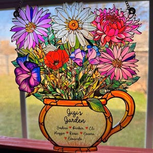 Personalized Grandma's Garden Suncatcher, Birth Month Flower Stained Glass Acrylic Window Hanging, Christmas Gift, Grandma Gift, Mom Gift image 8