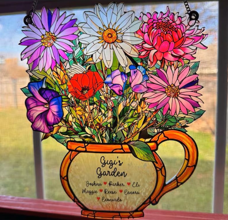 Personalized Grandma's Garden Suncatcher, Birth Month Flower Stained Glass Acrylic Window Hanging, Christmas Gift, Grandma Gift, Mom Gift image 8