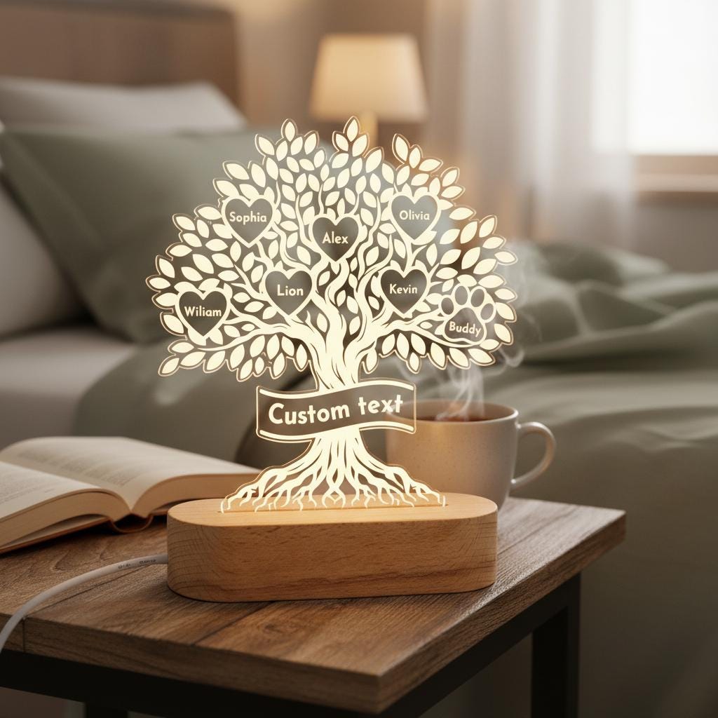 Personalized Family Tree Night Light With Custom Names, Tree of Life ...