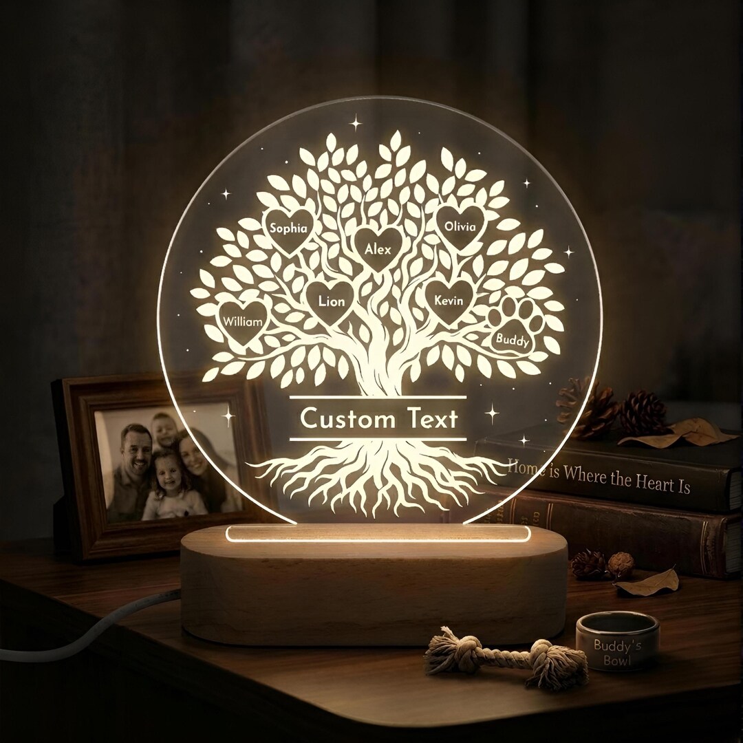 Personalized Family Tree Night Light With Custom Names | Engraved Tree ...