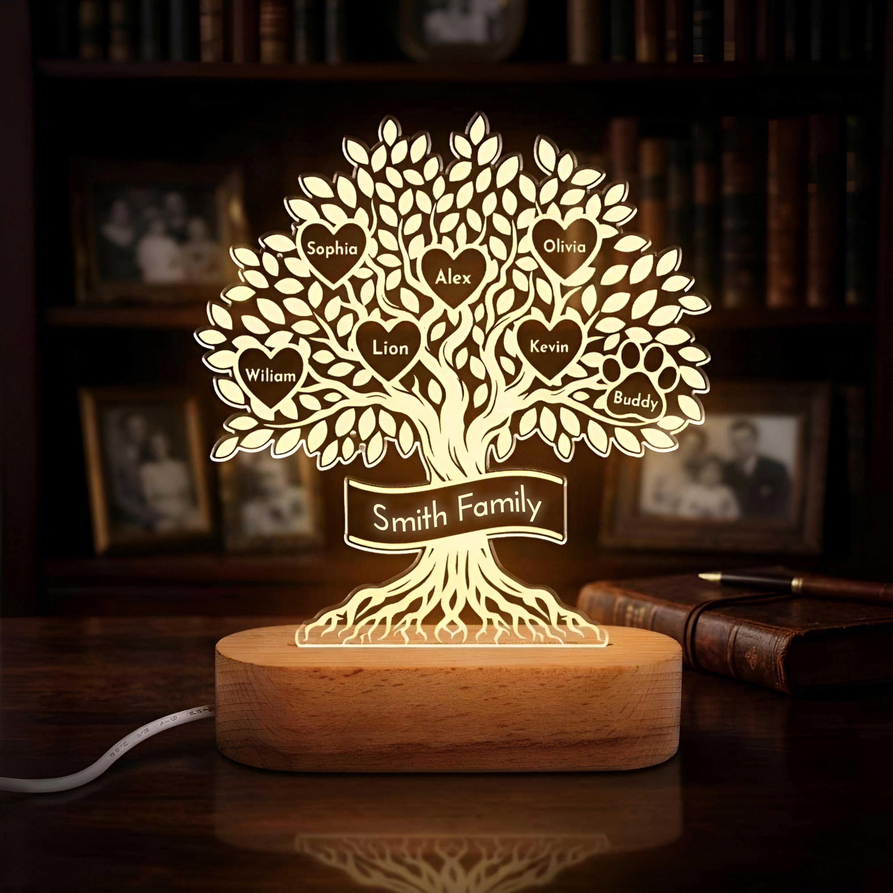 Personalized Family Tree Night Light With Custom Names, Tree of Life ...