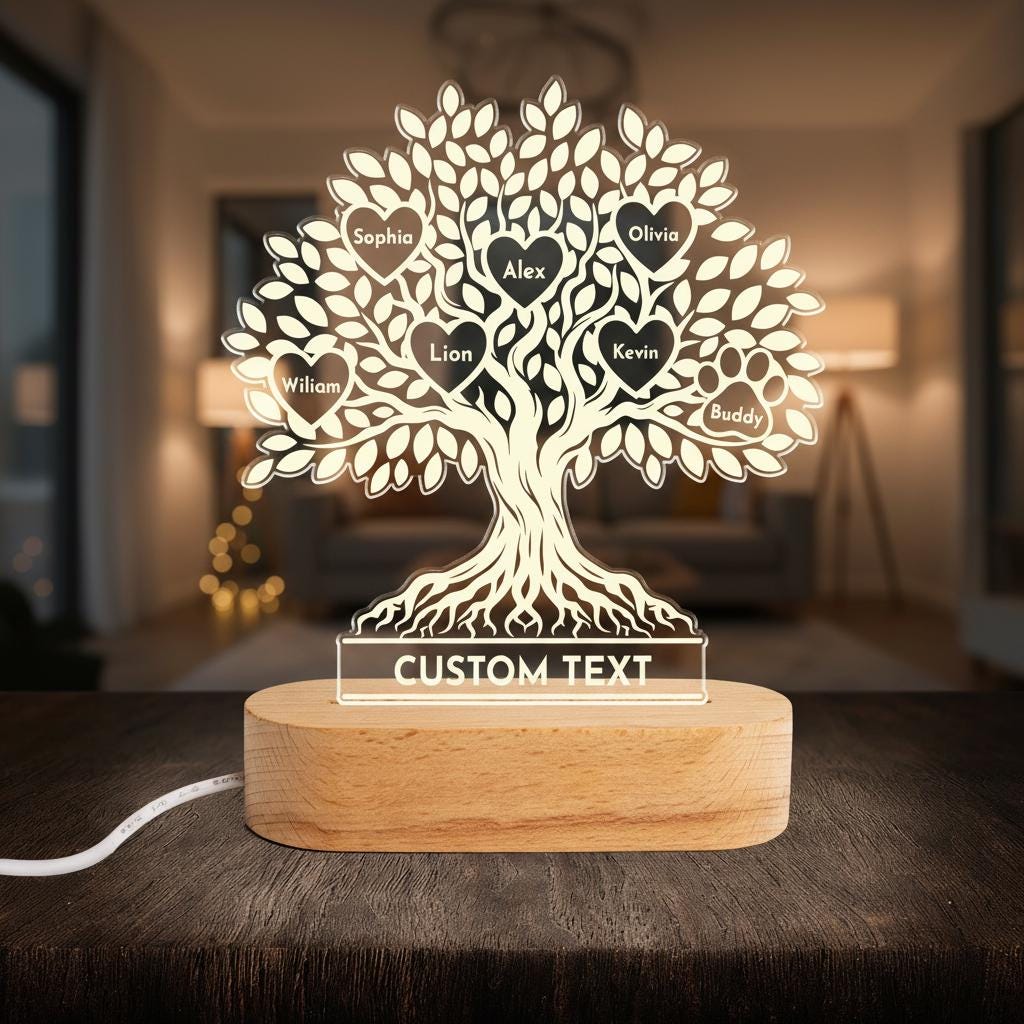 Personalized Family Tree Night Light With Custom Names, Tree of Life ...