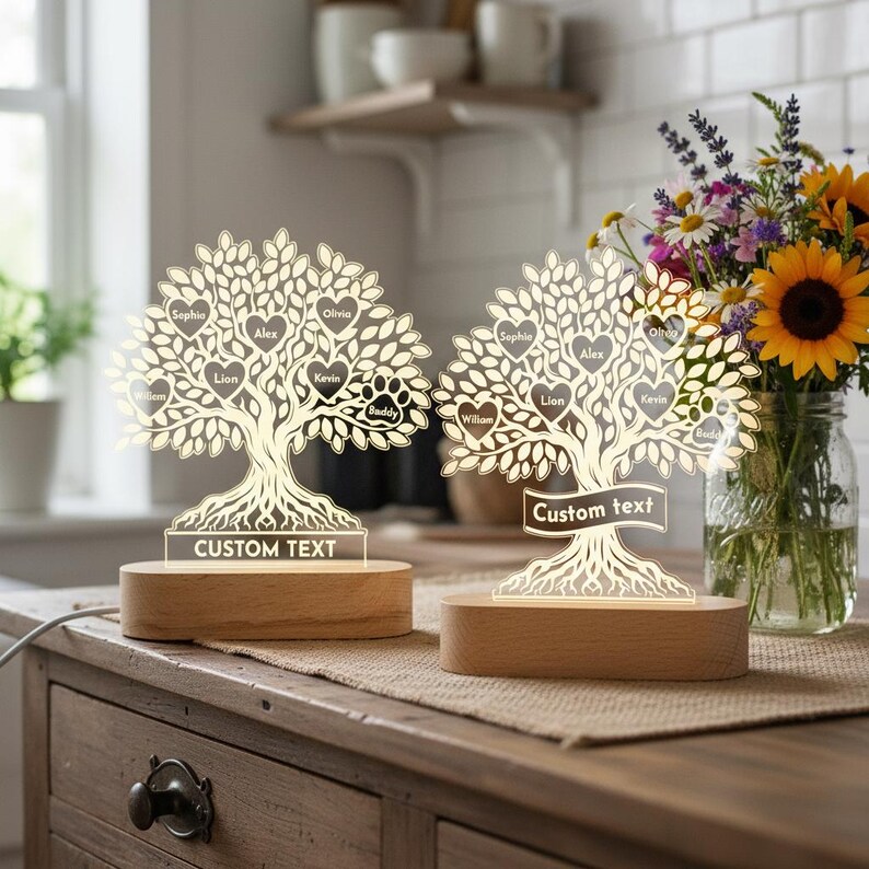 Personalized Family Tree Night Light With Custom Names, Tree of Life ...