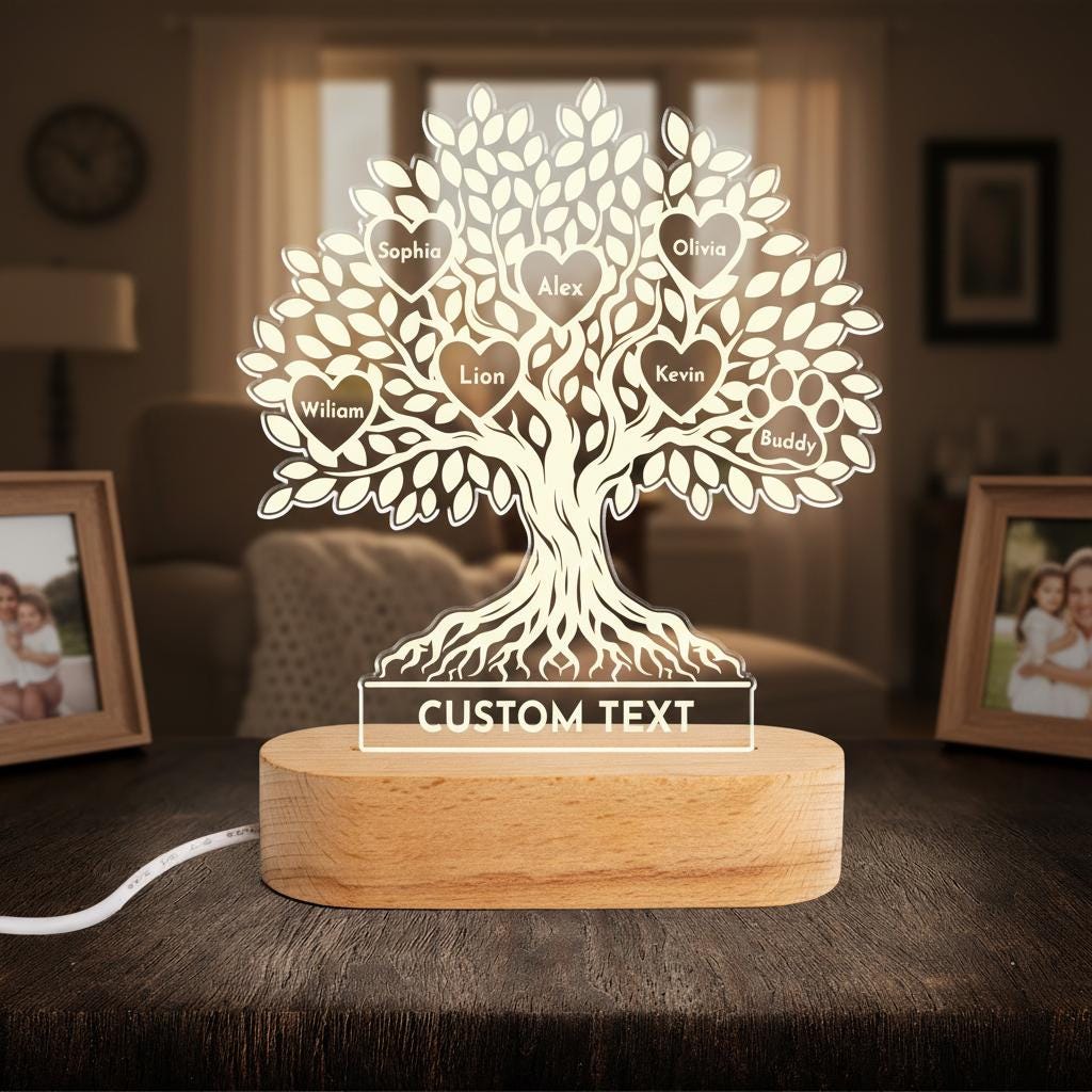 Personalized Family Tree Night Light With Custom Names, Tree of Life ...