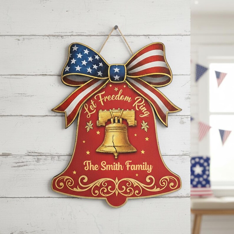 Patrioc Bell Ringer Personalized Liberty Bell Door Hanger, USA 250th Anniversary ...
