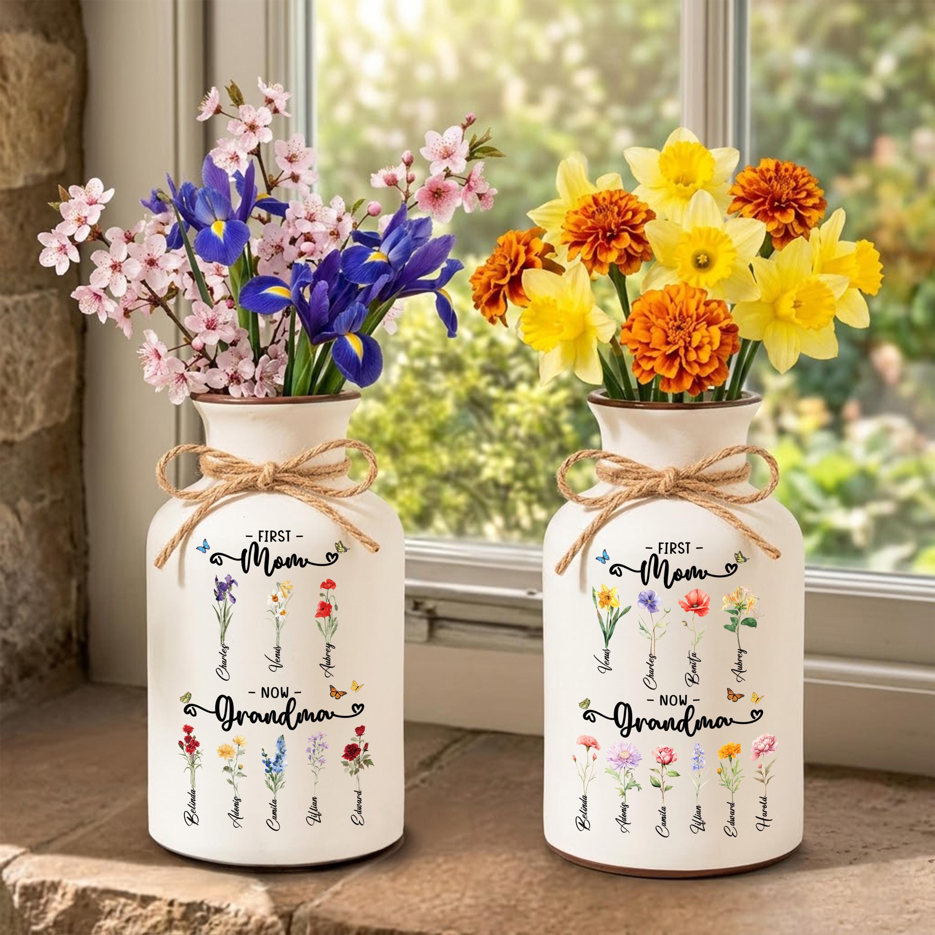 Custom First Mom Now Grandma Flower Vase, Birth Month Flower Vase ...