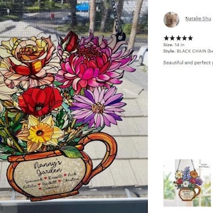 Personalized Grandma's Garden Suncatcher, Birth Month Flower Stained Glass Acrylic Window Hanging, Christmas Gift, Grandma Gift, Mom Gift image 7