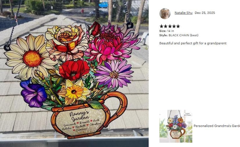 Personalized Grandma's Garden Suncatcher, Birth Month Flower Stained Glass Acrylic Window Hanging, Christmas Gift, Grandma Gift, Mom Gift image 7
