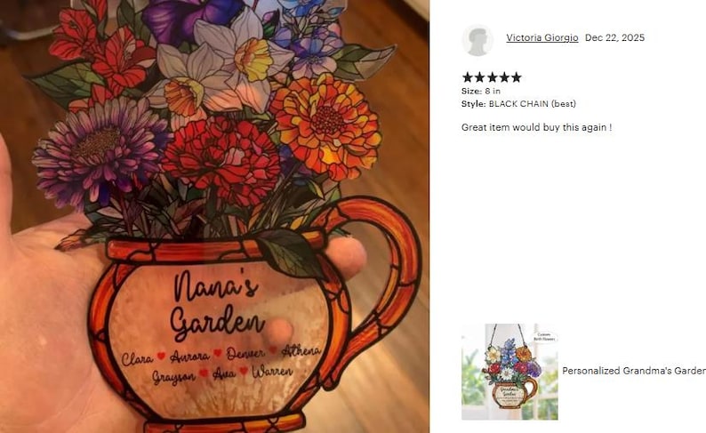 Personalized Grandma's Garden Suncatcher, Birth Month Flower Stained Glass Acrylic Window Hanging, Christmas Gift, Grandma Gift, Mom Gift image 10