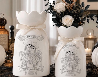 Custom Skeleton Couple Ceramic Vase, Halloween Flower Vase, Spooky Couple Gift, Till Death Do Us Part Decor, Gothic Wedding Gift