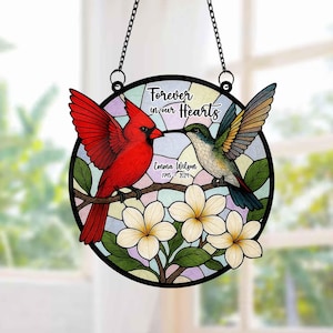 Custom Cardinal Memorial Humming Bird Suncatcher Acrylic Window Hanging, Remembrance Gift, Loss Of Mom Dad Sympathy Gift, Always With you