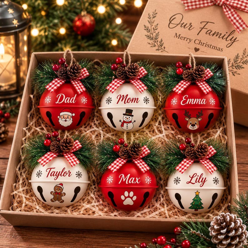 Family keepsake ornament set for mom dad kids grandma and pet names