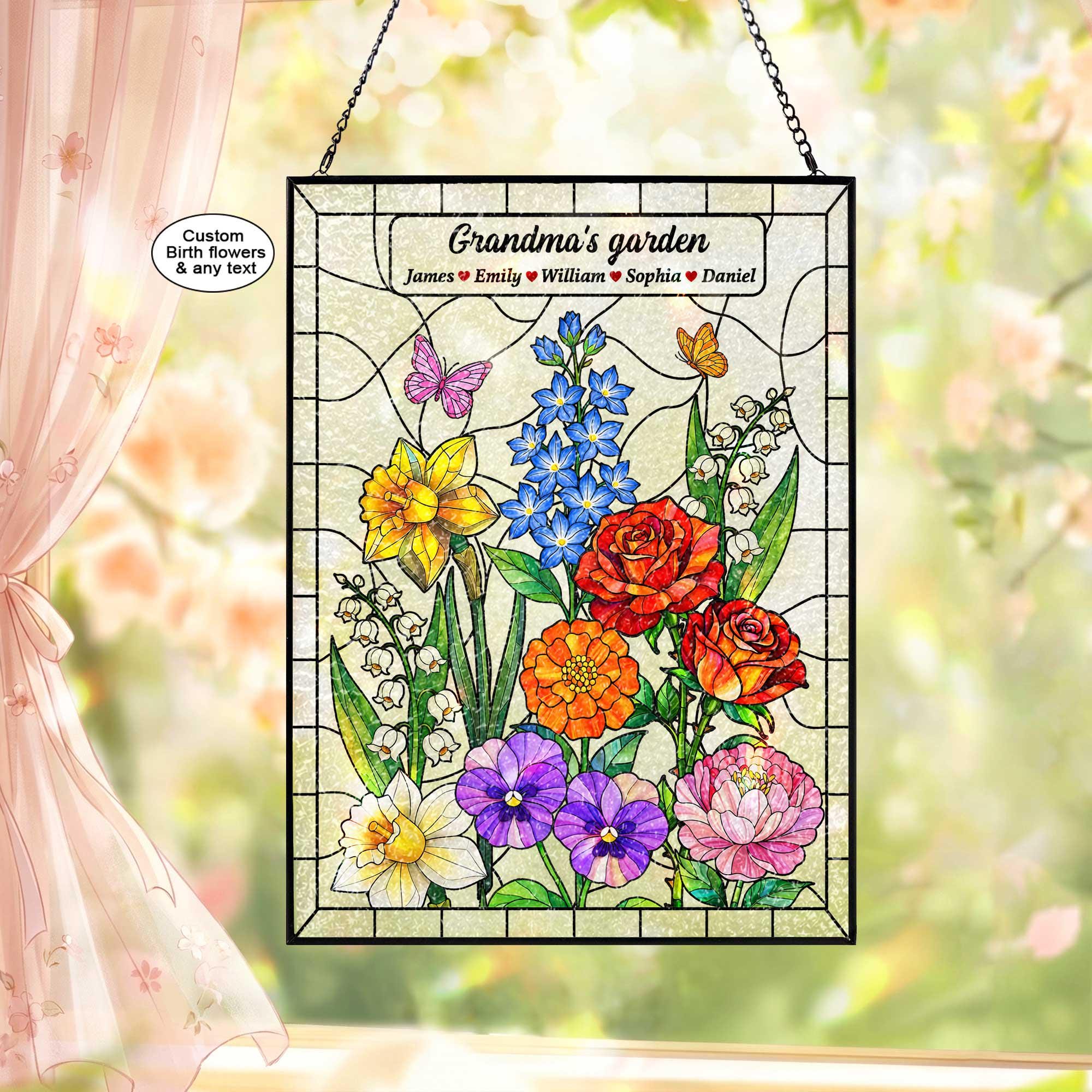 Custom Grandmas Garden Stained Glass Suncatcher, Personalized Birth ...