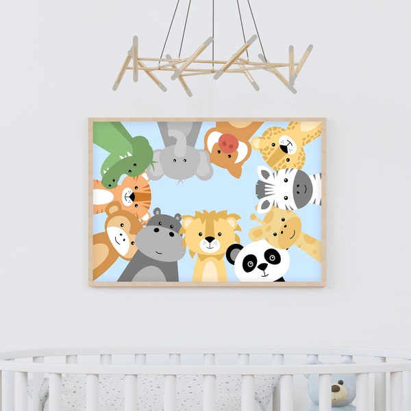 Animal poster for baby room, nursery, downloadable image, tiger lion cheetah monkey giraffe hippopotamus elephant zebra crocodile