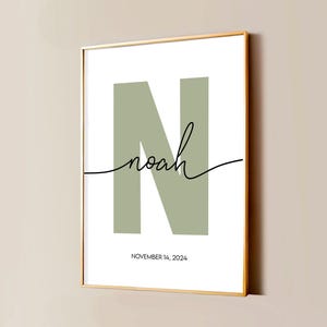 Custom Baby Print, Personalized Letter Poster with Name and Birth Date, Nursery Wall Art, Newborn Gift, Digital Download Print