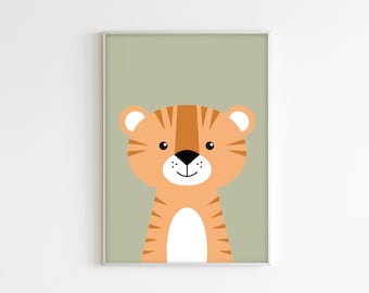 Tiger poster for kids room or nursery, wall art, digital print, cute animal, kids décor, baby gift, animal wall art, wall decoration, home
