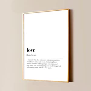 Love Definition Print, Minimalist Black and White Wall Art for Bedroom or Living Room, Printable Romantic Quote for Home or Gift Idea