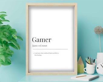 Gamer Wörterbuch Poster, Wandkunst, digitaler Download, Inspiration, Wohnkultur, Wörterbuchkunst, druckbar, Spielzimmer, Geschenk für Ihn