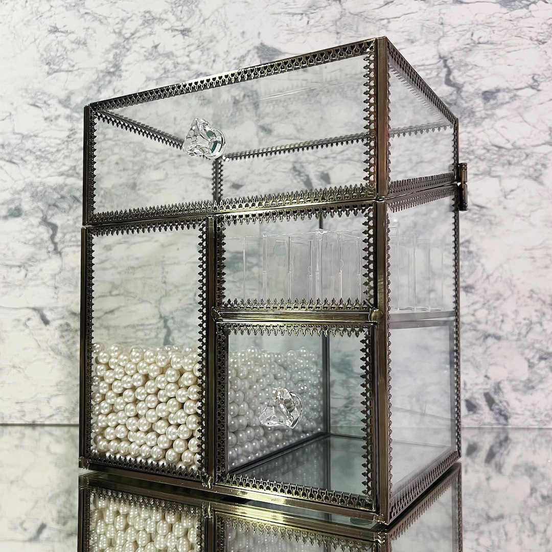 Personalized Glass Makeup Organizer Premium Tempered Glass W/ Bass Edge