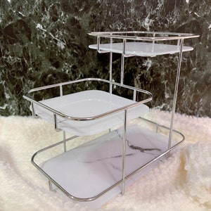 Countertop Makeup Organizer | Elegant Vanity Display Rack | Premium Glass w/ Stainless Steel Frame