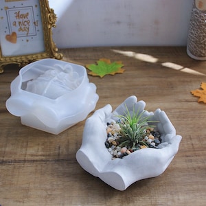 Both Two Hands Concrete Flower Pot Mold Cement Resin Flowerpot Trinket Tray Ashtray Mould Succulent Planter Trinket Holder Silicone Molds