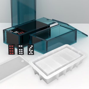 Große Rechteck Vorratsdose Silikonform Resin Domino Case Schachfiguren Kasten Gießform Schmuck Aufbewahrungsbox Form Montiert Vorratsform