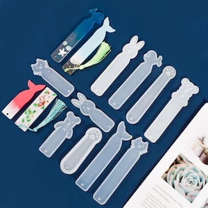 Silicone Cartoon Bookmark Mold Resin, Dog Paw Bear Cat Whale Rabbit Bookmark Resin Mould, 2 size Types Bookmark Molds Kit