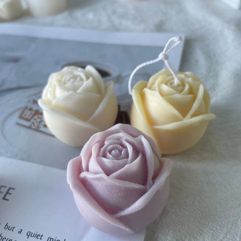 3D-rosblomma-ljusform, hartsrosform, silikon DIY-handgjord tvålljus chokladform godistillverkningsform, blomljusform bild 8