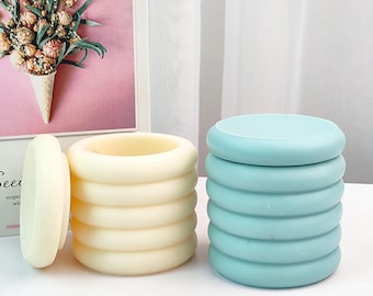 Circular Candle cup mould with lid- Round Candle vessel Wax Container Planter Pot Molds-DIY Cement Plaster Epoxy Resin silicone Bottle Mould
