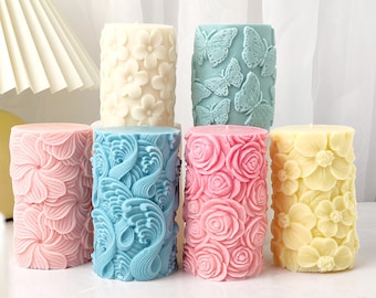 Wave Rose Butterfly shaped Cylindrical Candle Mold , Flower scented candle silicone mold DIY handmade candle Gift Home decor