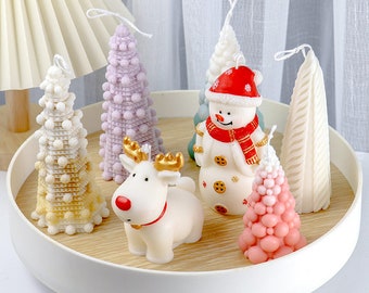 Set 6 Stampi In Silicone Per Candele Natalizie - Forme 3D: Alberi, Pigna E Pupazzo Di Neve - 2
