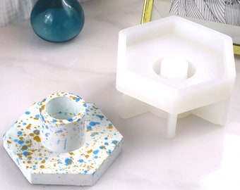 Neue Sechseck Kerzenständer Form,Lange Kerzenhalter Silikonform, Resin Beton Zement Terrazzo Gips Kerzenhalter Gießform
