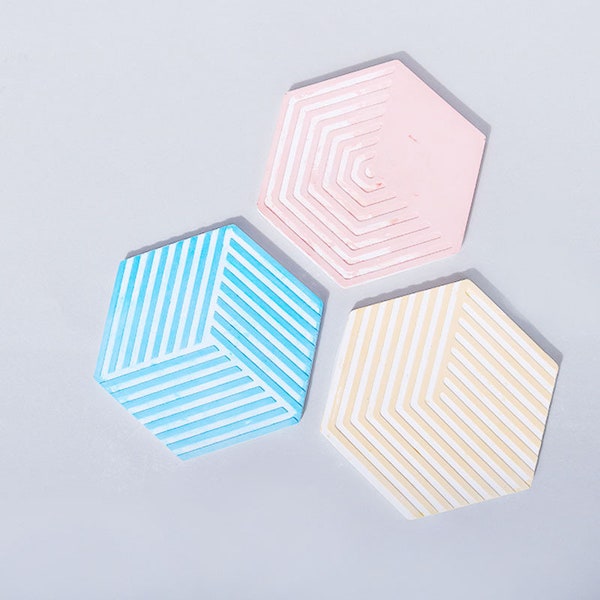 Geometric Hexagon Stripe Coaster Silicone Mold Concrete Coaster Serving Tray Molds Jesmonite Terrazzo Cement Resin Tray dish Moulds