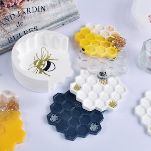 Honeycomb shape Coaster Molds Kit, Silicone Geode Coaster Holder Tray Molds, UV Epoxy Resin Cement Concrete jesmonite terrazzo Coaster mold
