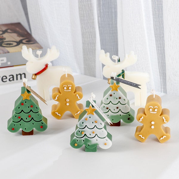 Gingerbread Man Christmas Tree & Deer Silicone mold, Resin Christmas ornament Mold, Scented Plaster Car Freshies Pendant mould ,Candle molds