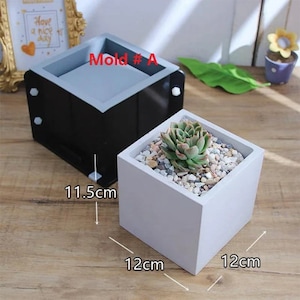 12cm Große quadratische BlumentopfForm, 4 Style Größe Sukkulenten Topf Beton Zement Gips Terrazzo Kerzendose Form Kaktus Resin Silikon Formen