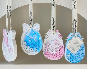 Silicone Mold for Easter flower pendant mold  egg shape with flower hanging mould Spring ornaments Mold For candle  Epoxy Raysin plaster