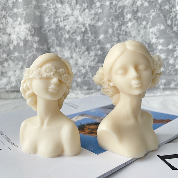 Blindfolded girl plaster portrait silicone mold DIY character scented candle ornament mold