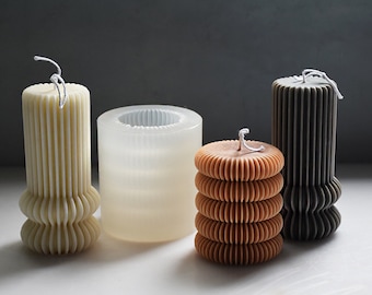 Striped cylindrical candle silicone mold -Scented candles soap silicone mold DIY Handmade Concrete Cement Plaster Home decor Molds