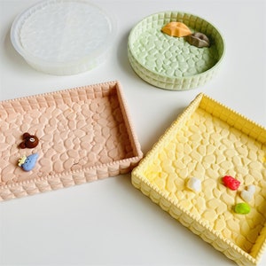Crystal Diamond Tray Mold Fruit Jewelry Storage Dish Plate Mold -Round Rectangle Epoxy Resin Concrete Cement Yeso Terrazzo Moldes de silicona