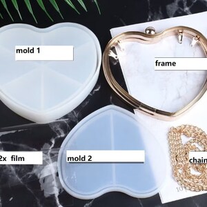 Silicone Clutch Purse Wallet Bag Mold Set For Resin Epoxy Shaker Bag Mold Set Handbag Mold DIY Handmade Resin Wallet Mould Heart bag set mold