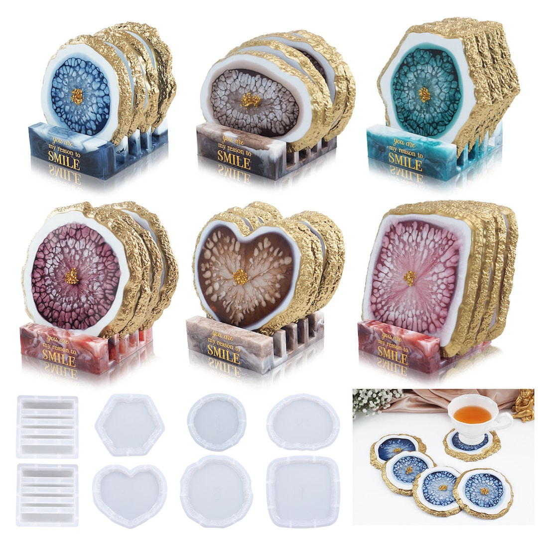 Resin Irregular Geode Coaster Molds, Round Circle Oval Square Mold ,UV ...