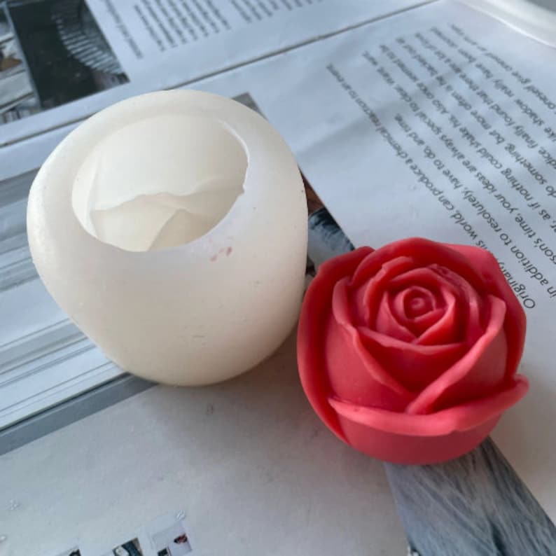 3D-rosblomma-ljusform, hartsrosform, silikon DIY-handgjord tvålljus chokladform godistillverkningsform, blomljusform bild 6