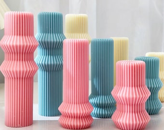 Striped cylindrical candle silicone mold -Scented candle soap silicone mold DIY Handmade Concrete Cement Plaster Home decor Molds