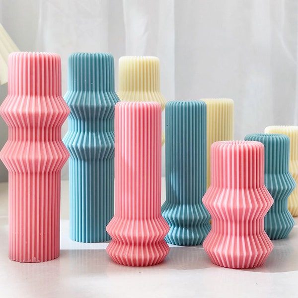 Striped cylindrical candle silicone mold -Scented candle soap silicone mold DIY Handmade Concrete Cement Plaster Home decor Molds