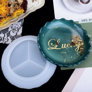 Round with Wave edge Trinket Tray Silicone Mold Resin Concrete Cement Terrazzo Jewelry Storage Plate Molds Flat Dish Tray Moulds