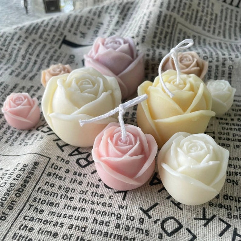 3D-rosblomma-ljusform, hartsrosform, silikon DIY-handgjord tvålljus chokladform godistillverkningsform, blomljusform bild 5