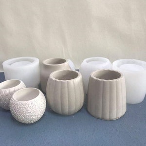 Vertical striped concrete succulent flower pot silicone mold diy gypsum flower pot mold