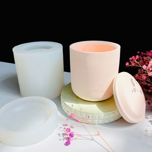 10 oz Bougie Pot avec Couvercle Moule Rond Bougie Récipient Cire Conteneur Jardinière Fleur Pot Moules DIY Ciment Plâtre Epoxy Résine silicone Moules